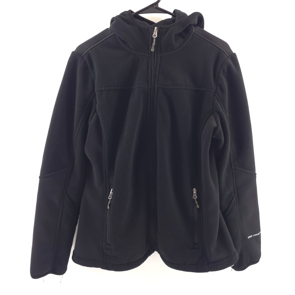 Free Country Womens Fleece Jacket Medium Black Hooded Softshell Full Zip Outdoor